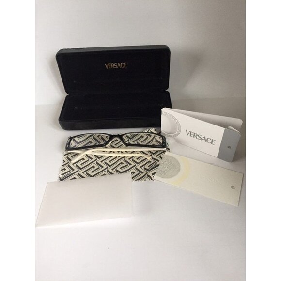 Vtg Women’s Versace Eye Glasses Case & Eye Glass Cloth Black White Rhinestones